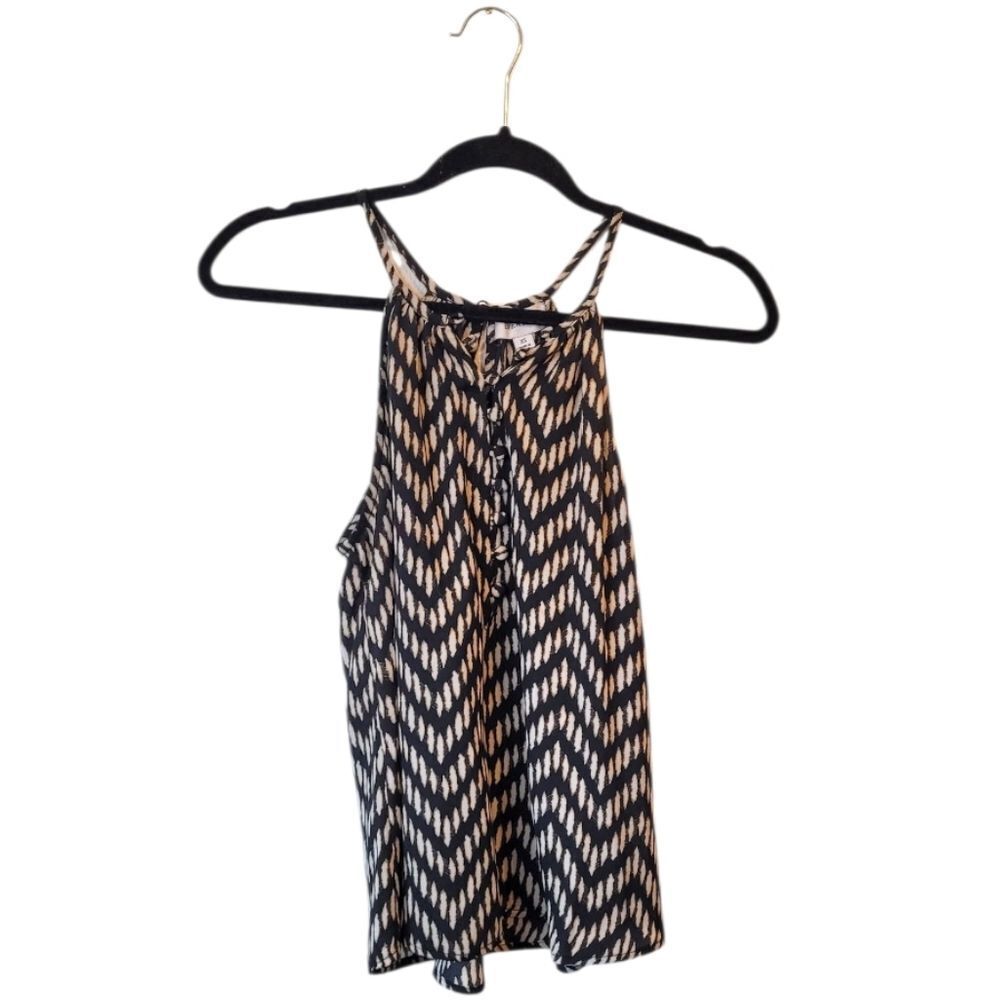 Evereve Women's Black & Tan Burnt Chevron Tank Top Size XS